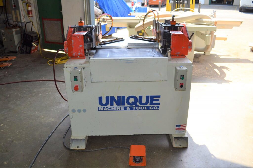 Used Unique 313 Twin Head head shaper w/twin drill stations & pneumatic
