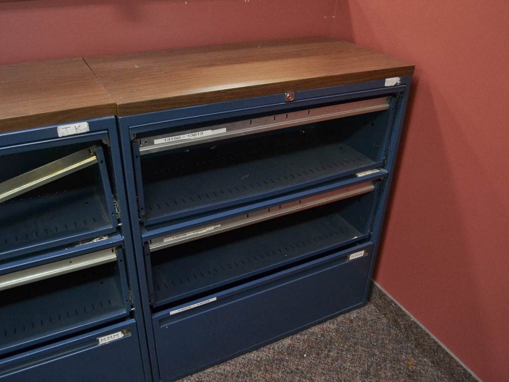 3-Drawer Lateral Filing Cabinet with no drawer fronts