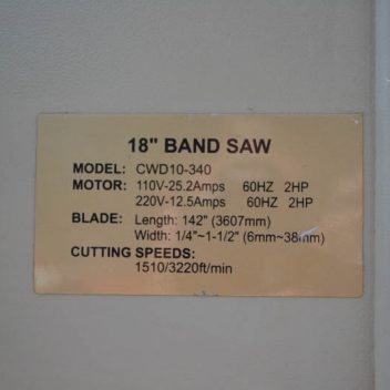 Canwood 18″ 2HP CWD10-340 Band Saw